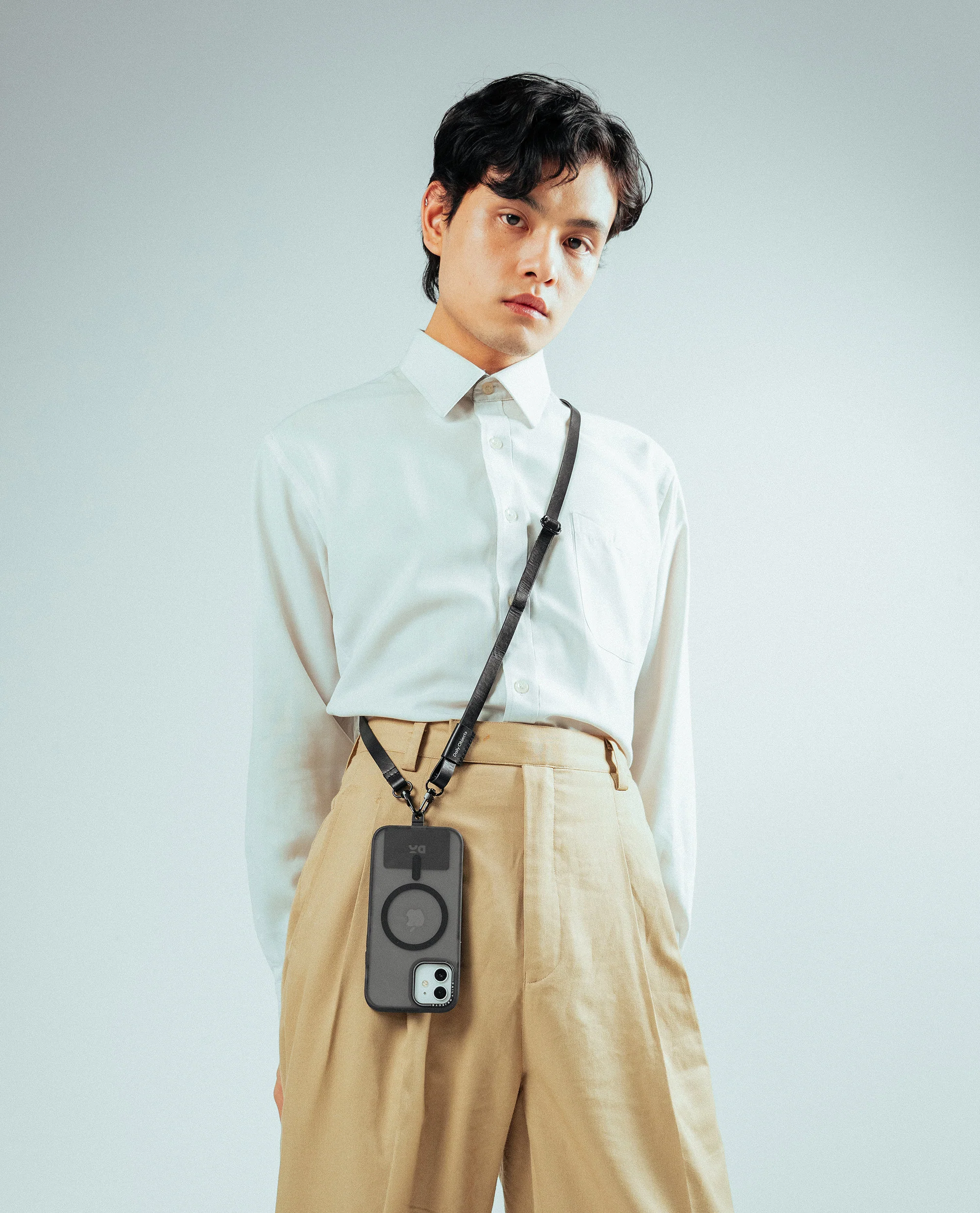 Black Leather Crossbody Phone Lanyard - Strap - Image 4
